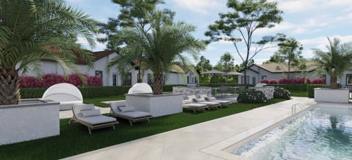 a rendering of a pool and lounge area at a resort at The Hadley Luxury Apartments, Florida