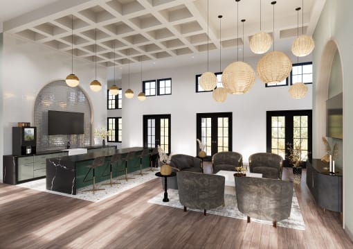 a living room with couches and chairs and a tv at The Hadley Luxury Apartments, North Port