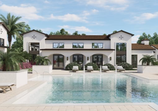 a rendering of a house with a swimming pool at The Hadley Luxury Apartments, North Port, 34287