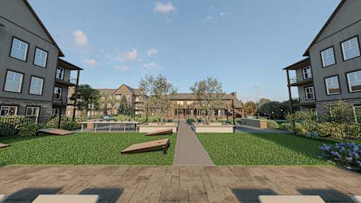 Poolside Deck at Heritage on Hover Apartments, Longmont, Colorado