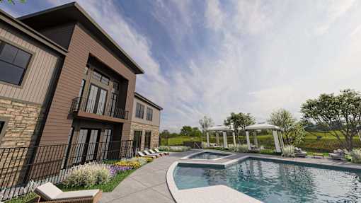 A modern house with a pool in the backyard.