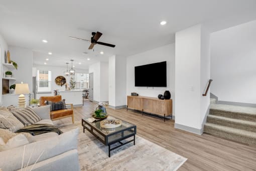 a living room with a couch and a coffee table at Meridian at CityPlace, Minnesota, 55125