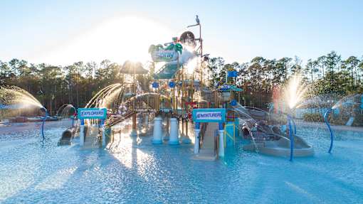 Pirate themed splash pad with slides and fountains at Velara Luxury Apartments, Florida
