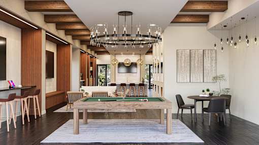 A room with a pool table and a bar area at The Stadler Luxury Apartments, Florida 34210