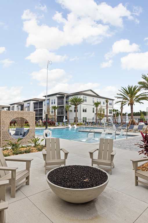 Poolside Firepit Patio at Terrassa Luxury Apartments, St. Augustine