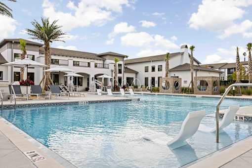 Pool With Sun Loungers at Terrassa Luxury Apartments, St. Augustine, Florida