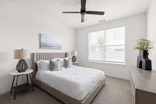 Bedroom With Ceiling Fan at Terrassa Luxury Apartments, St. Augustine