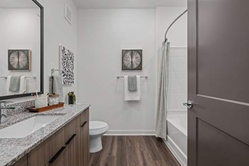 Renovated Bathrooms With Quartz Counters at The Levi Luxury Apartments, McDonough, Georgia