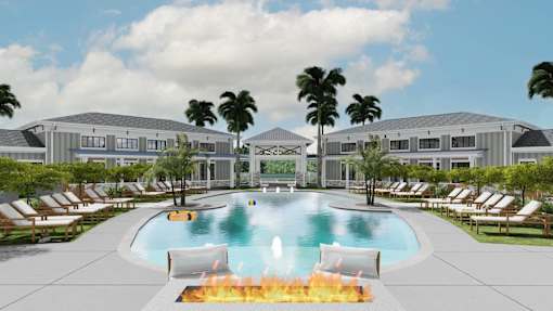 A pool with a fire in the middle of it at Verity Luxury Apartment Homes Apartments, Florida, 32960