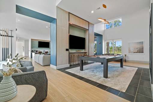 Clubhouse With Billiards Table at The Quinn Luxury Apartments, Pensacola, 32526