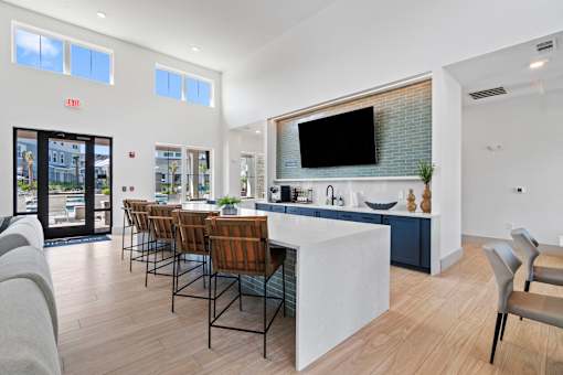Island Kitchen In Clubhouse at The Quinn Luxury Apartments, Pensacola, Florida