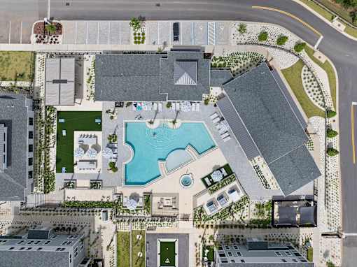 Aerial Pool View at The Quinn Luxury Apartments, Pensacola, Florida