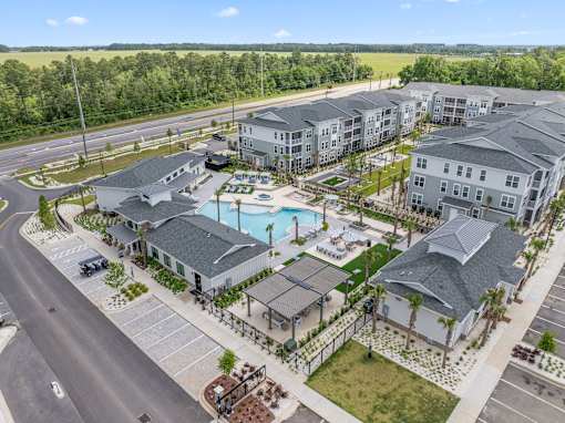 Drone Pool View at The Quinn Luxury Apartments, Florida