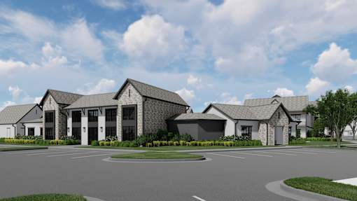 A modern building with a grey roof and a parking lot in front at The Levi Luxury Apartments, Georgia 30253