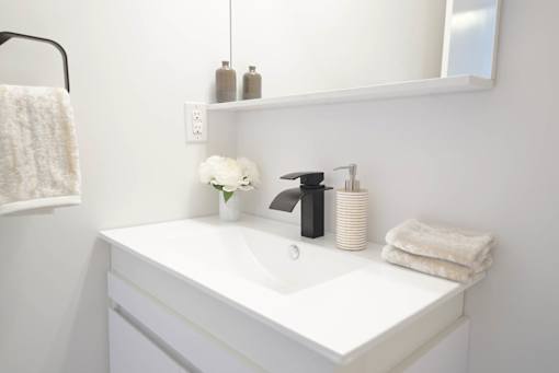 Modern and Luxurious Bathroom at 703 St. Anne's Road Apartments, Winnipeg, MB