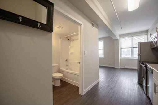 Renovated One Bedroom Hallway at 300 Tache Apartment, Winnipeg, MB.
