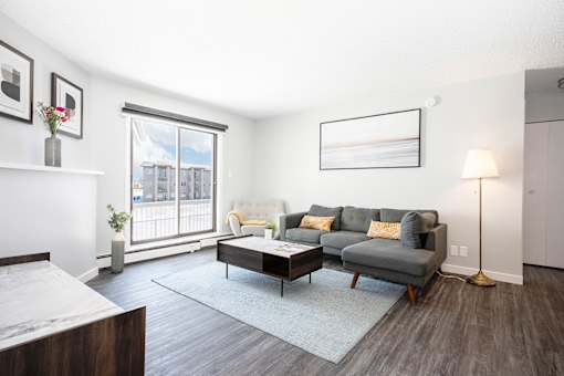 a living room with a couch and a coffee table