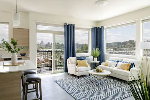 Living Room with Bar at Harbor Heights 55+ Community, Olympia, Washington