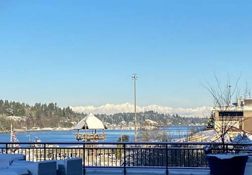 view of snowy Olympic Mountains at Harbor Heights 55+ Community, Olympia, WA