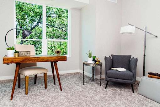 Versatile second bedroom with scenic nature views, ideal for use as an office or guest sleeping space. Spacious walk-in closets provide ample storage, and central heating and air conditioning ensure year-round comfort.