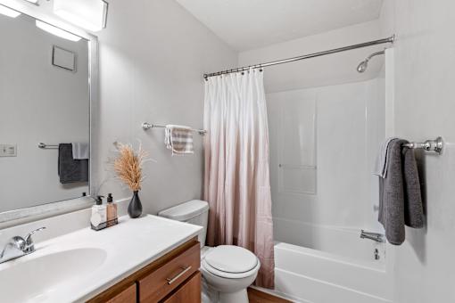 a bathroom with a shower and a toilet and a sink