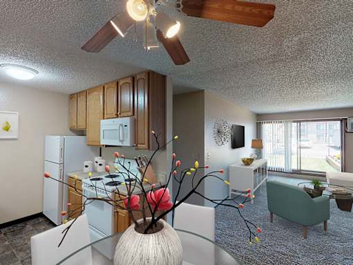Mountain View Apartments - Kitchen, Dining Room, Living Room