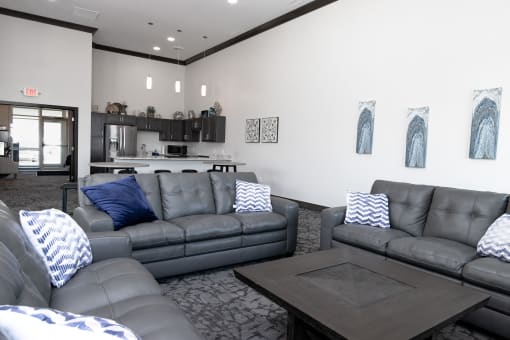 a living room with couches and a coffee table