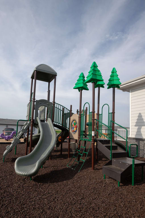 a playground with a slide and other play equipment