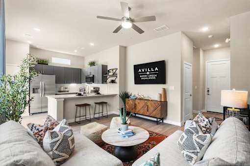Modern Living Room at Avilla Berry Creek Highlands, Georgetown, TX 78633