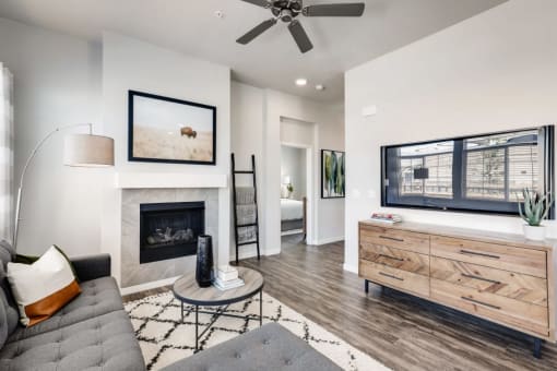 Living Room With Television at Avilla Buffalo Run, Colorado