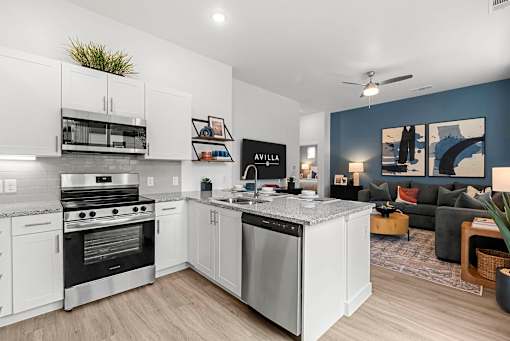 Kitchen and Living Area at Avilla Trinity, Fort Worth, TX 76111