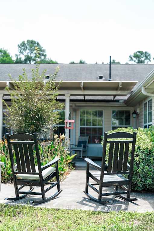 Rocking chairs at Spring Arbor of Kinston in Kinston, NC