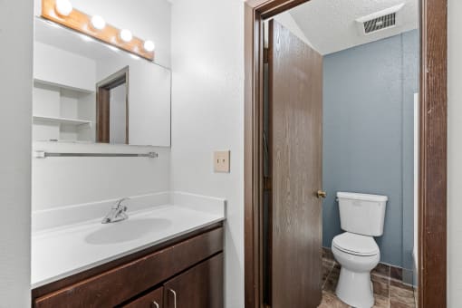 a bathroom with a toilet and a sink and a mirror