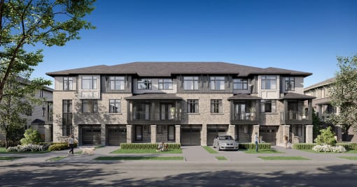 a rendering of a condo building with a car parked in front of it