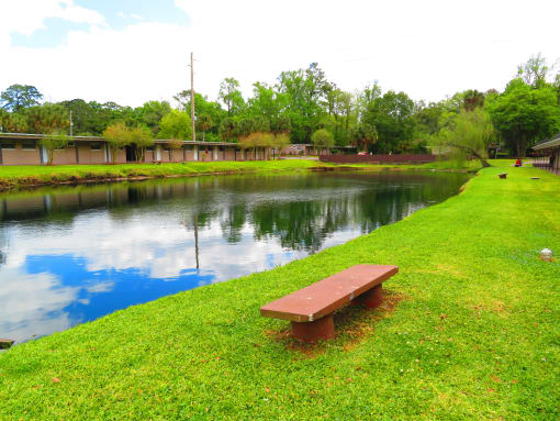 Lake view and a bench at Golden Shores of Jacksonville Jacksonville, FL, 32211