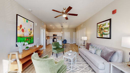 Living Room With Ceiling Fan at The Slate, Jeffersonville, 47130