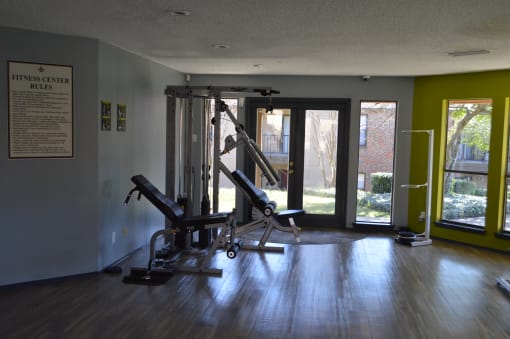 Gym center at Overton Park Apartments, Dallas, TX