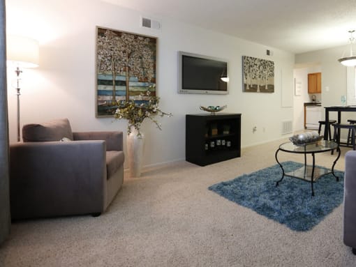 a living room with a couch and a tv