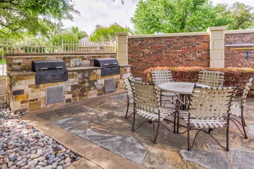 BBQ area by pool  at Highland Park, Fort Worth, TX, 76132