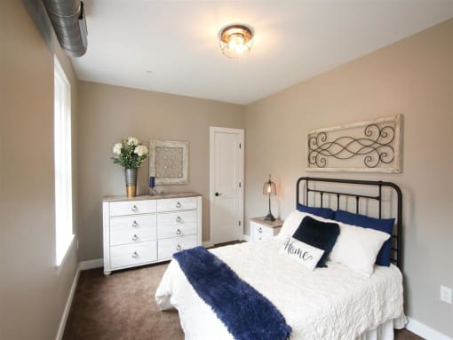 a bedroom with a bed and a dresser