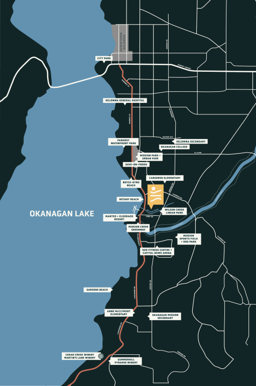 a map of the okanagan lake area and its neighborhoods