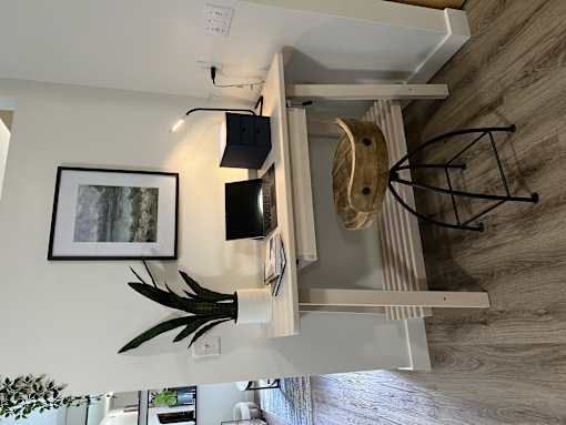 a view of the living room from the ceiling