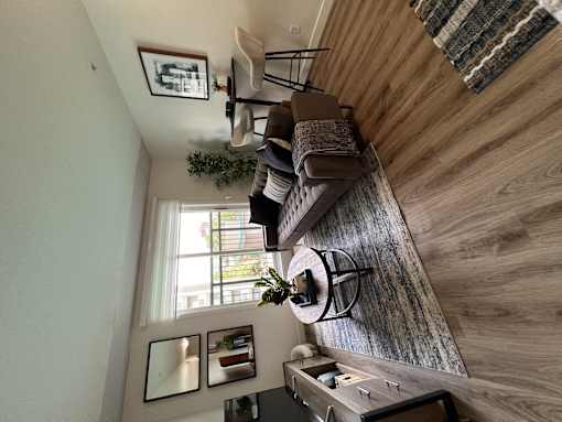 an aerial view of the living room from the loft