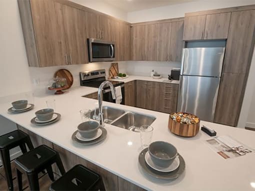 Quartz Countertop Kitchen at Foothill Lofts Apartments & Townhomes, Logan, UT, 84341