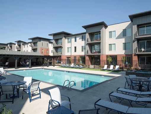 Swimming Pool And Sundeck at Foothill Lofts Apartments & Townhomes, Logan, 84341