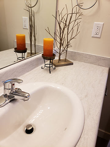 Beautiful  Bathrooms With Quartz Counters at Foothill Lofts Apartments & Townhomes, Logan, Utah