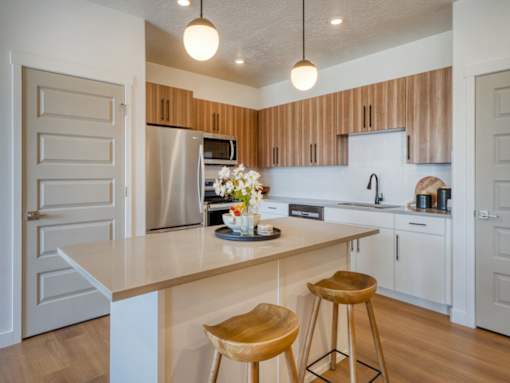 Brown Cabinets in Kitchen at Amara
