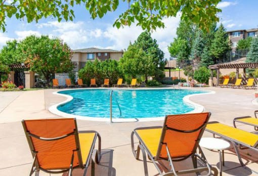 Relaxing Pool Area With Sundeck at Echo Ridge Apartments, Castle Rock, CO