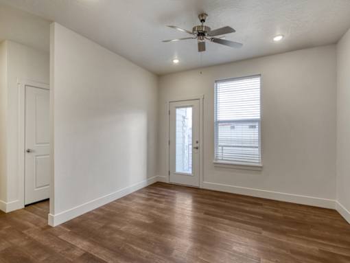 Door to Patio in Living Room at The Atlas