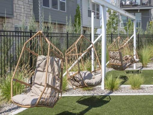 Egg Chairs in Courtyard at The Austin Townhomes